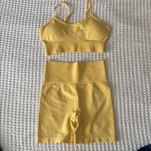 Yellow Sports Bra and Shorts Set